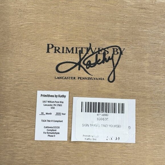 Primitives By Kathy Folk Art Sign Travel Find Yourself Wood Lancaster 2000 VTG - Picture 6 of 10